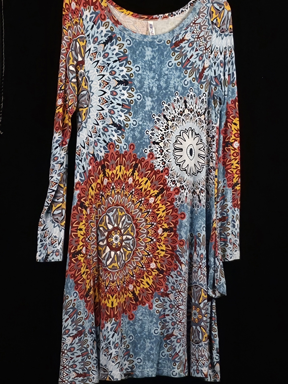 #134 HiMone Size M Multicolor Medallion Print Long Sleeve Swing Dress